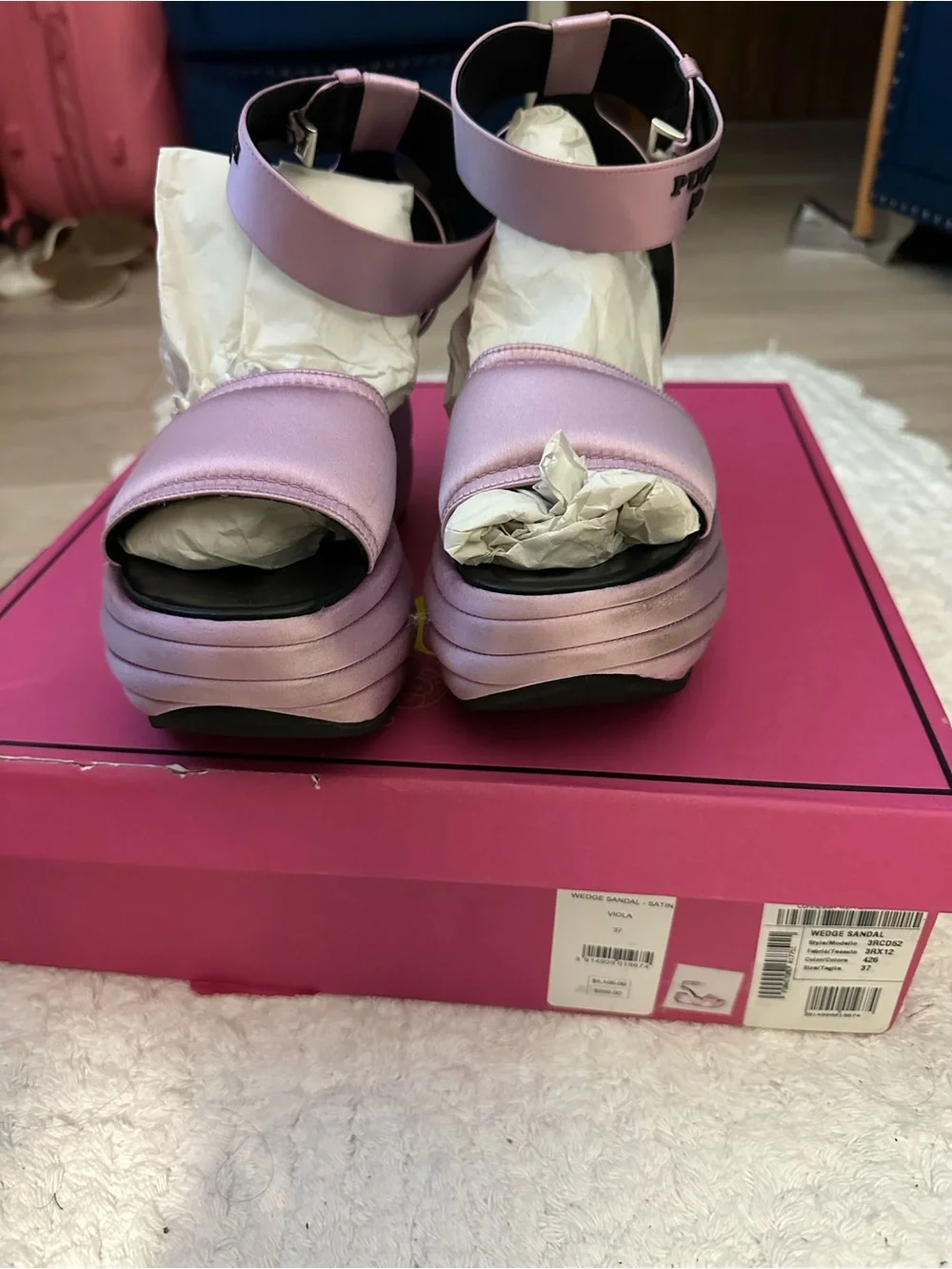 Emilio Pucci Viola Satin Wedge Sandals - Light Purple. With Box. Size 37